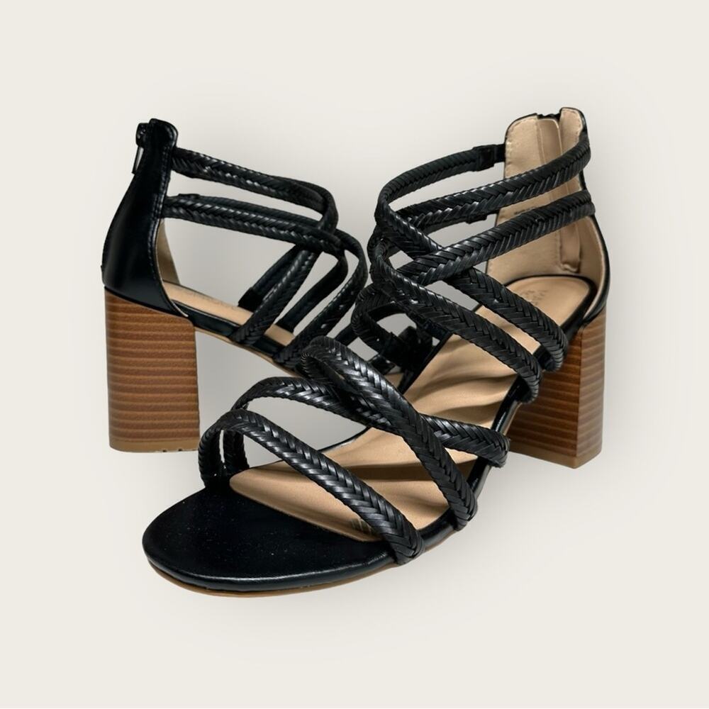 NWOB | Market & Spruce | Strappy Paloma Braided Leather Sandals | Black | 8.5